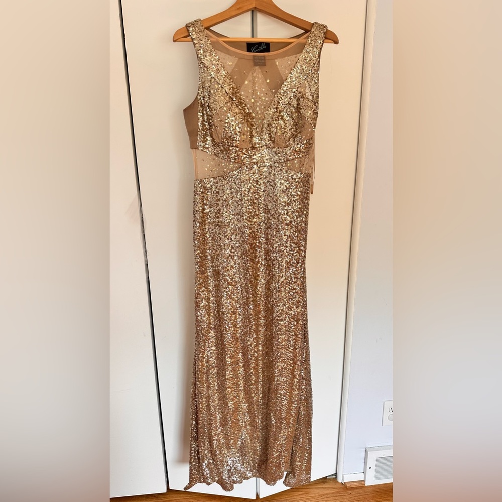 Gold sequence evening gown dress